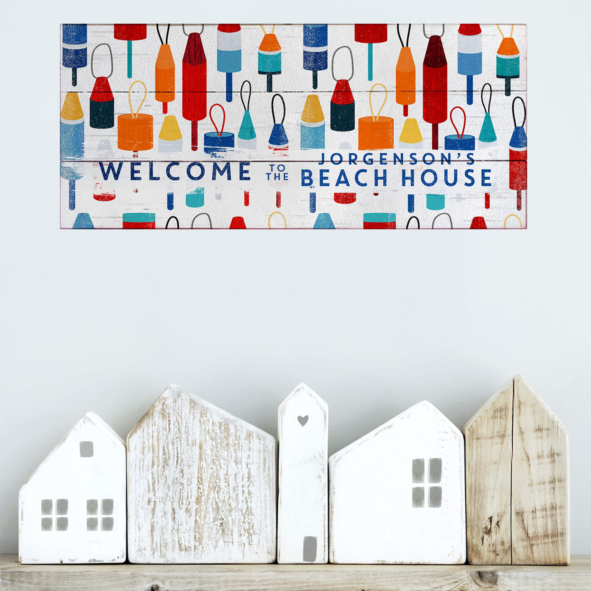 Beach House Buoy Welcome: Personalized - Wood & Metal Wall Art