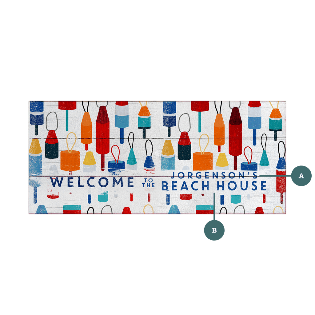 Beach House Buoy Welcome: Personalized - Wood & Metal Wall Art