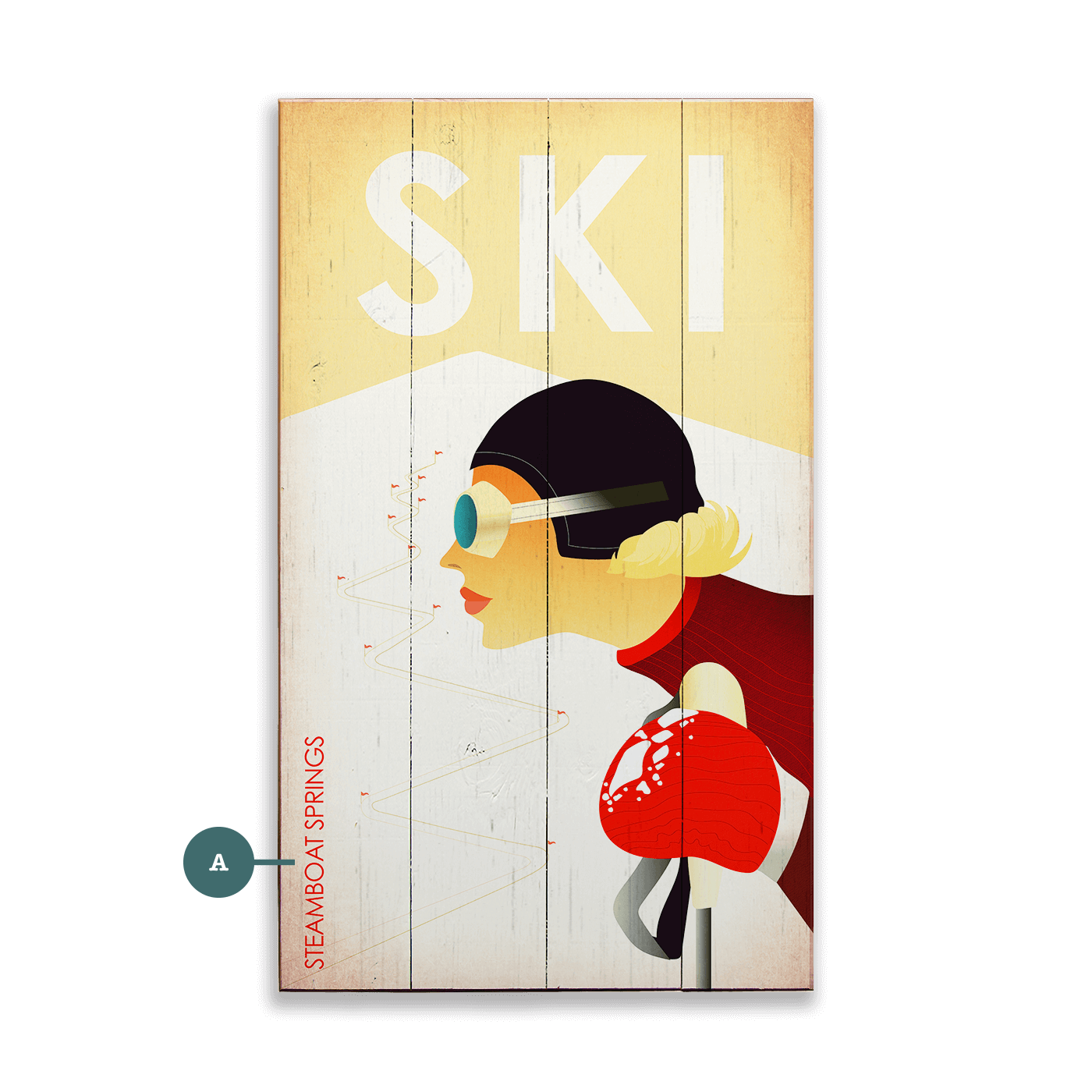 Female Skier Downhill Run - Wood & Metal Wall Art