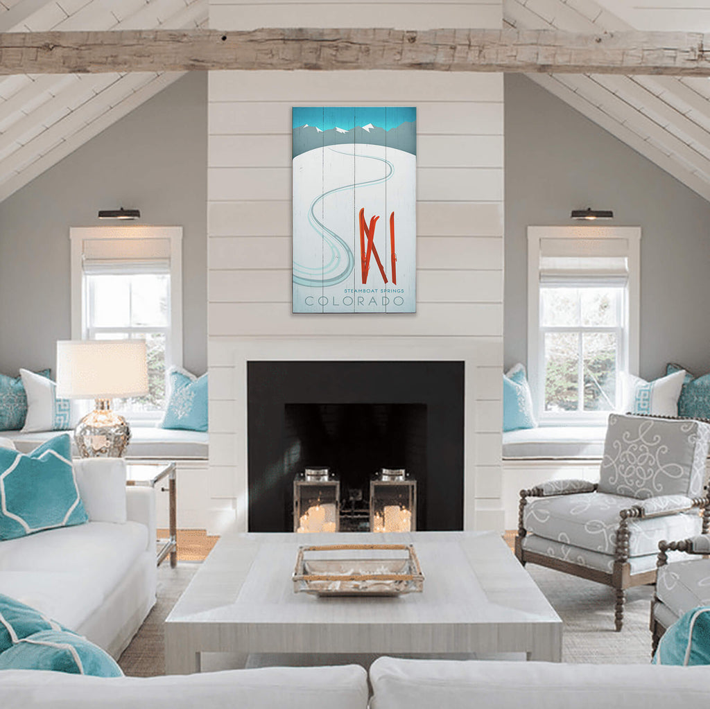 Skis in the Snow - Wood & Metal Wall Art