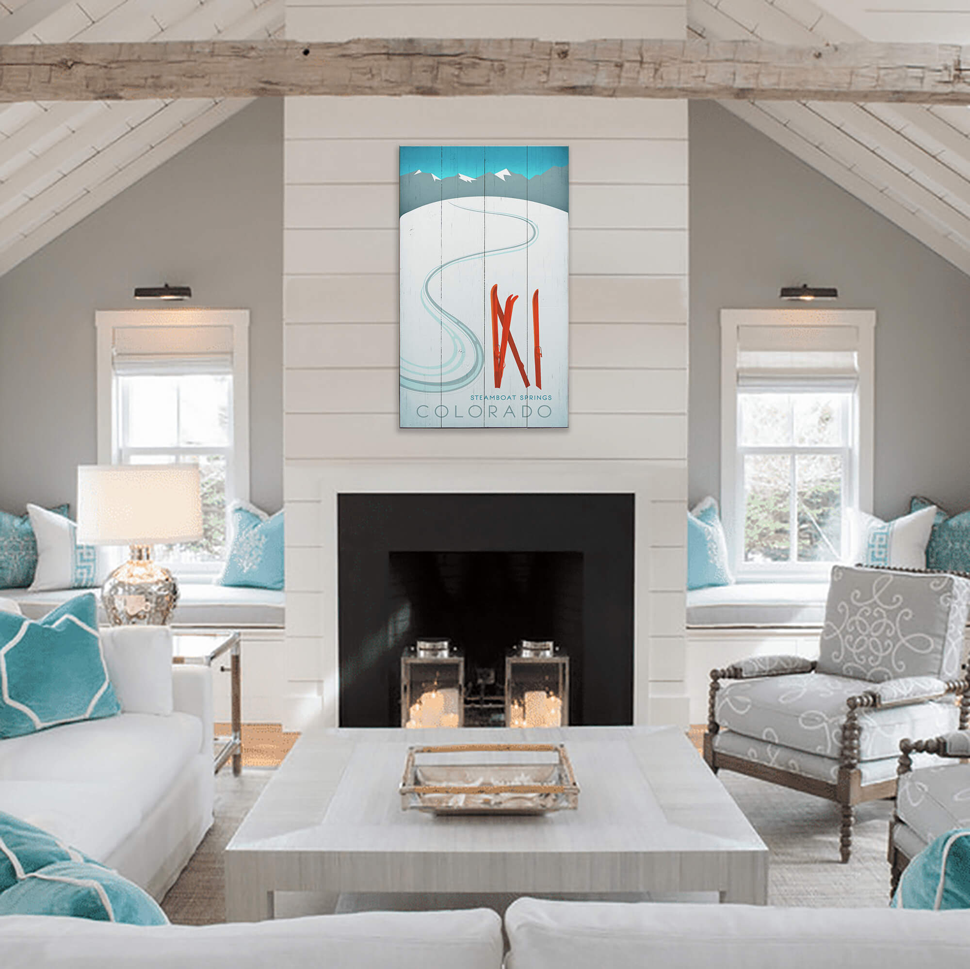 Skis in the Snow - Wood & Metal Wall Art