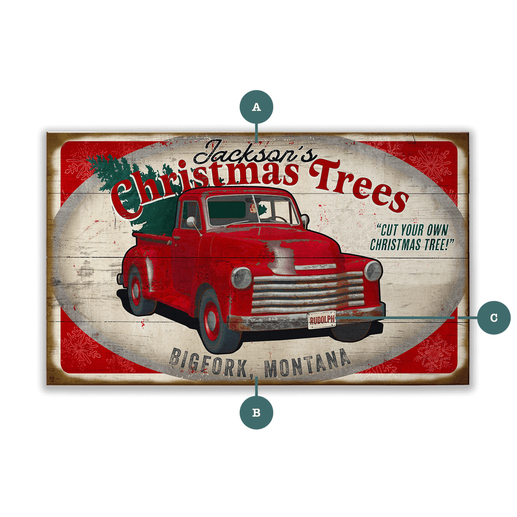 Christmas Tree Truck: Personalized - Wood & Metal Wall Art