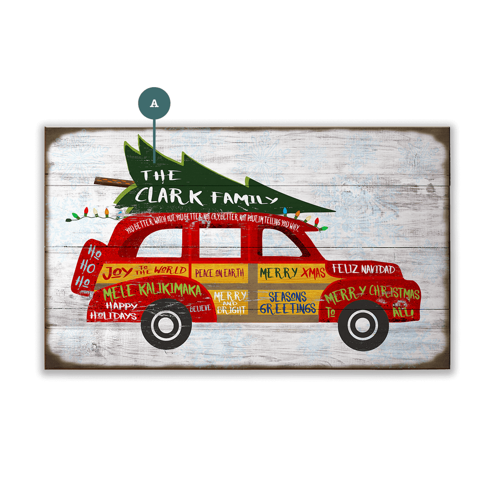 Holiday Greeting Christmas Car - Wood & Metal Wall Art