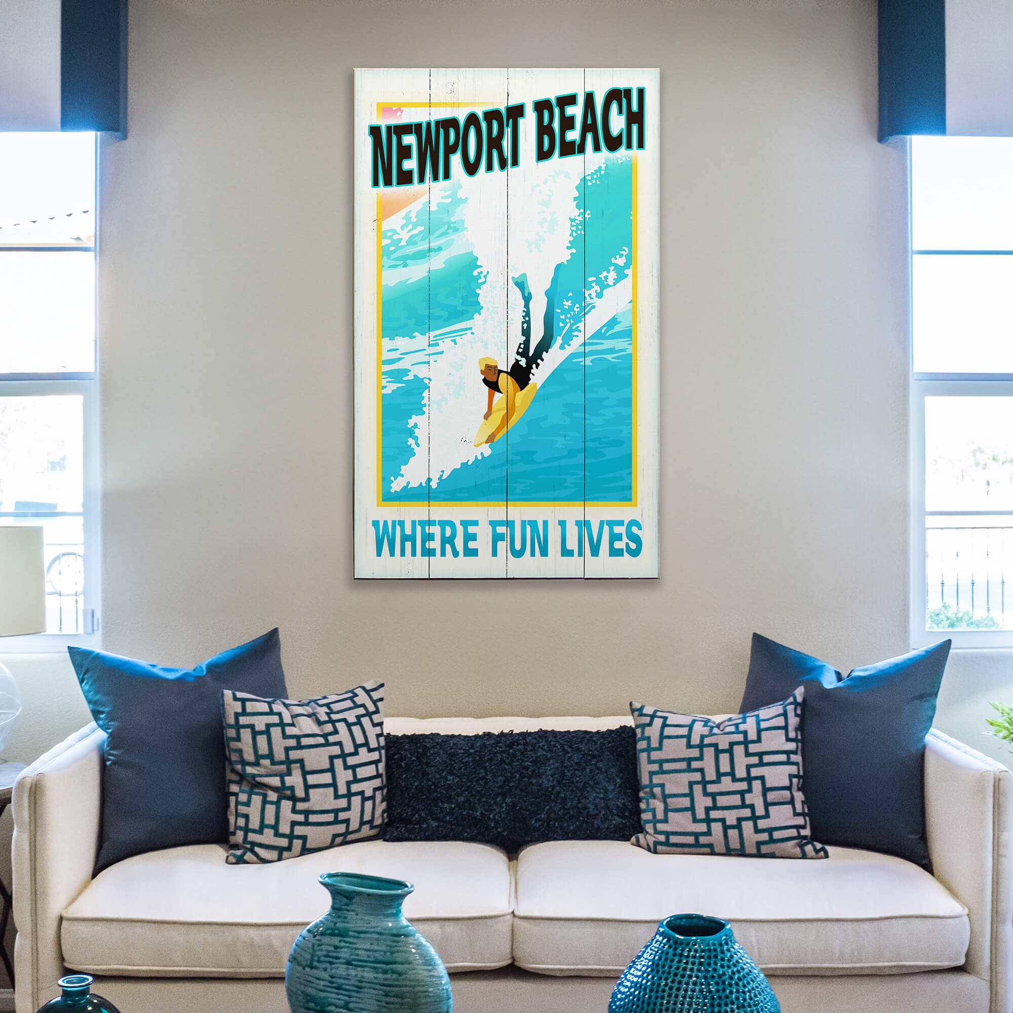 Surf Poster: Where Fun Lives - Wood & Metal Wall Art