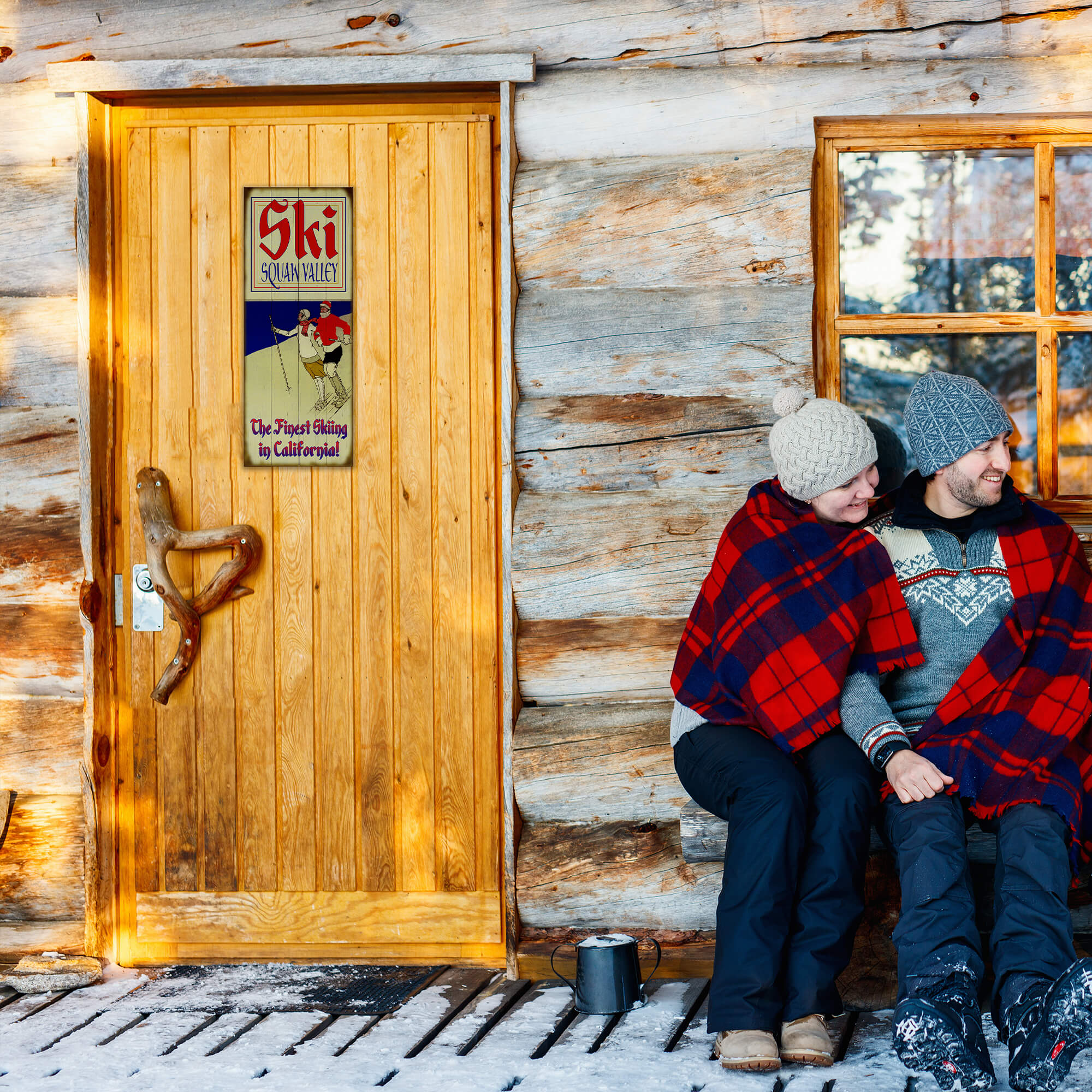 Alpine Ski Couple - Wood & Metal Wall Art