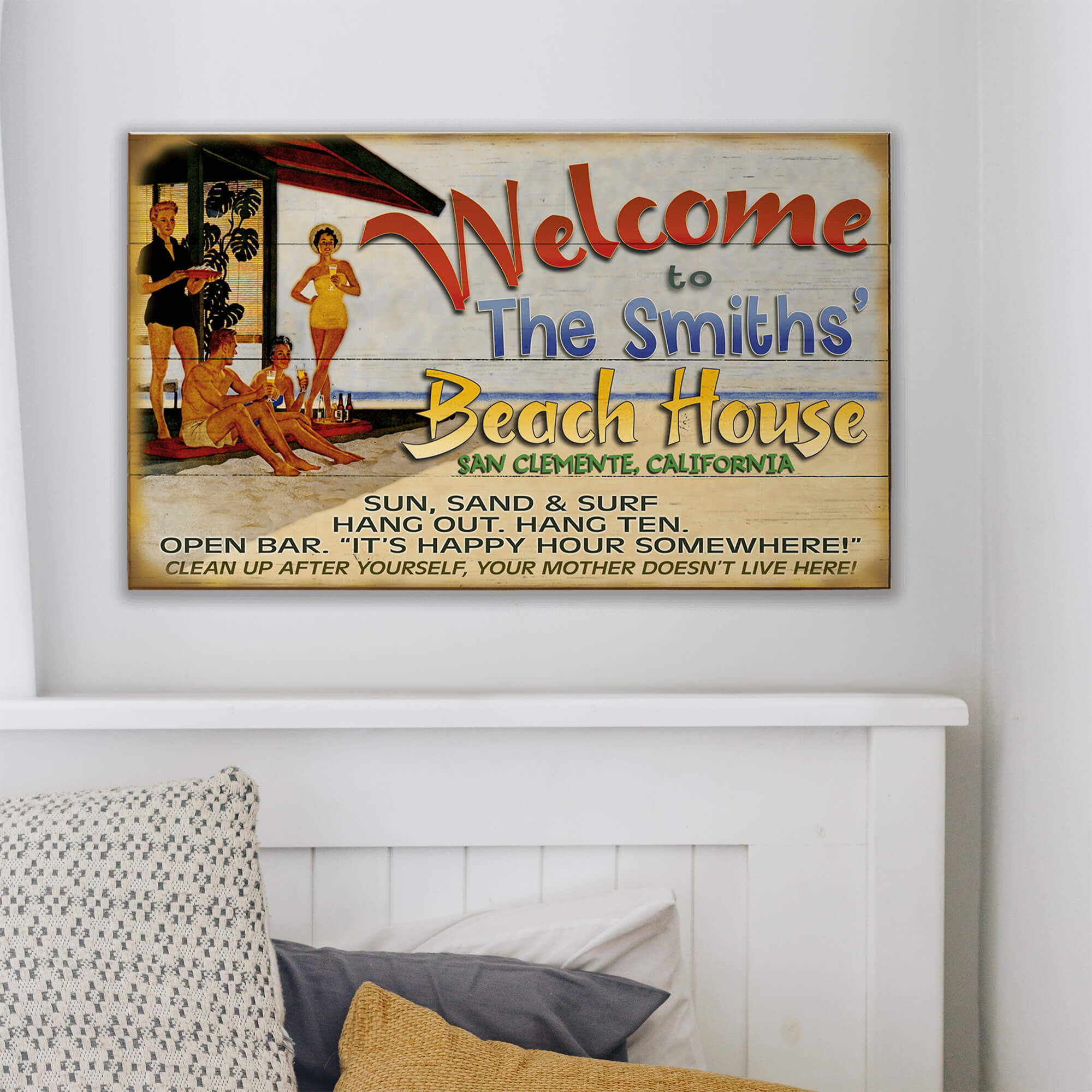 Beach House Welcome: Personalized - Wood & Metal Wall Art