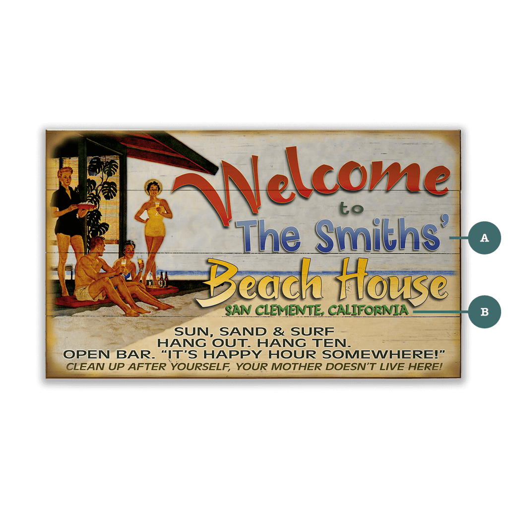 Beach House Welcome: Personalized - Wood & Metal Wall Art