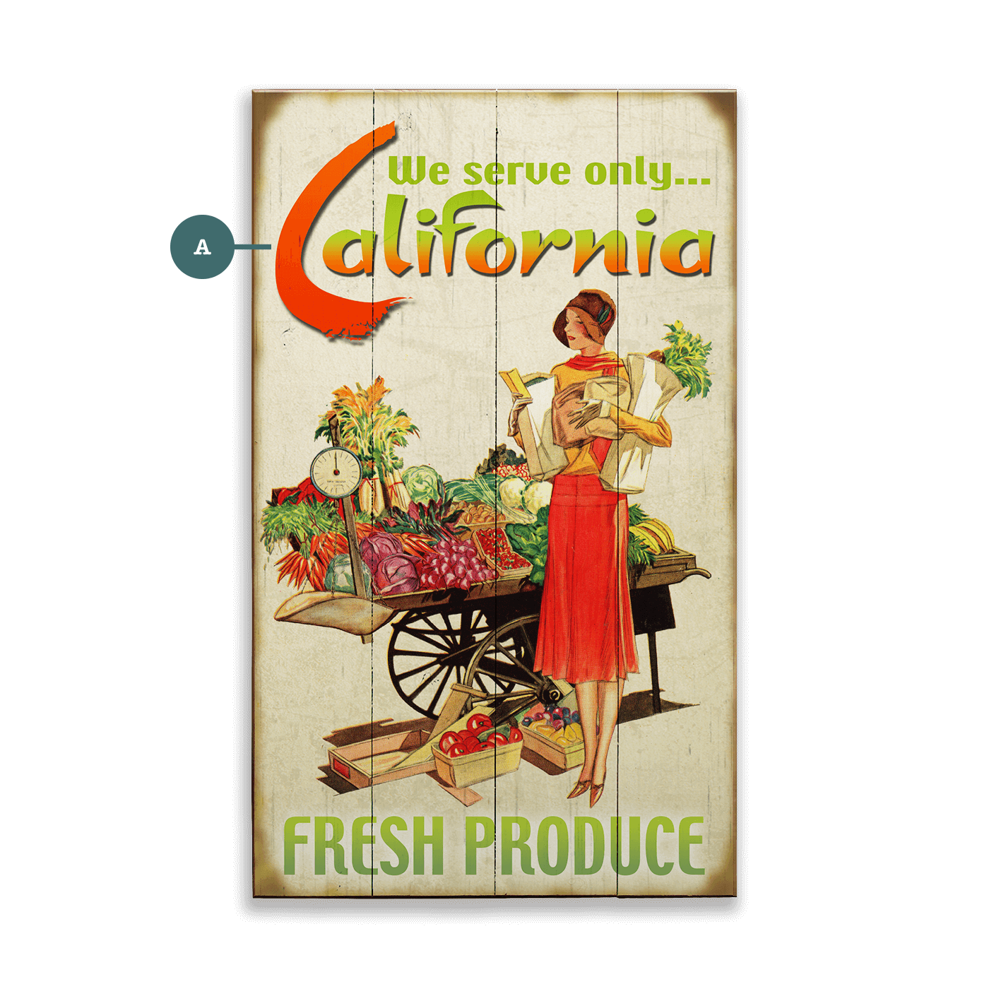 Fresh California Produce - Wood & Metal Wall Art