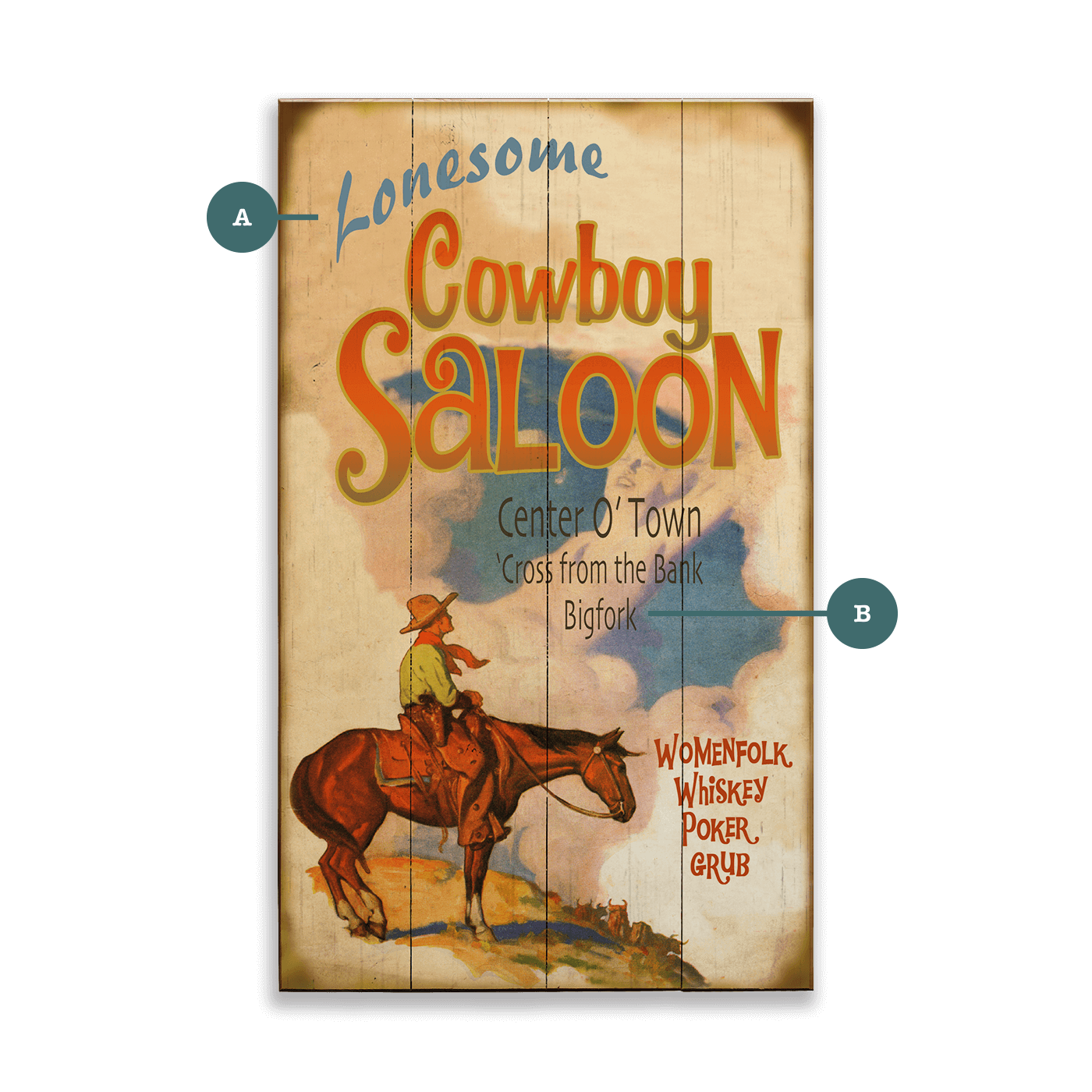 Lonesome Cowboy Saloon - Wood & Metal Wall Art
