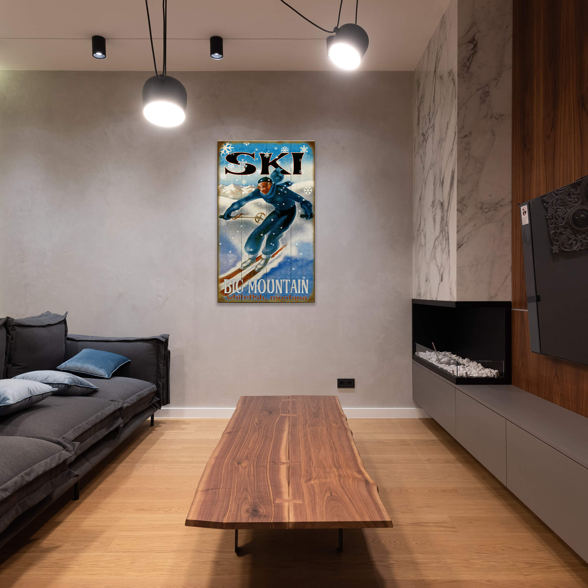 Snowflake Skier - Wood & Metal Wall Art