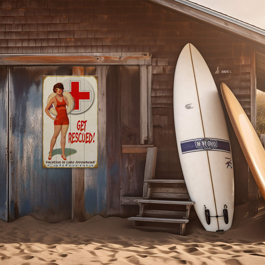 Get Rescued! Female Lifeguard - Wood & Metal Wall Art