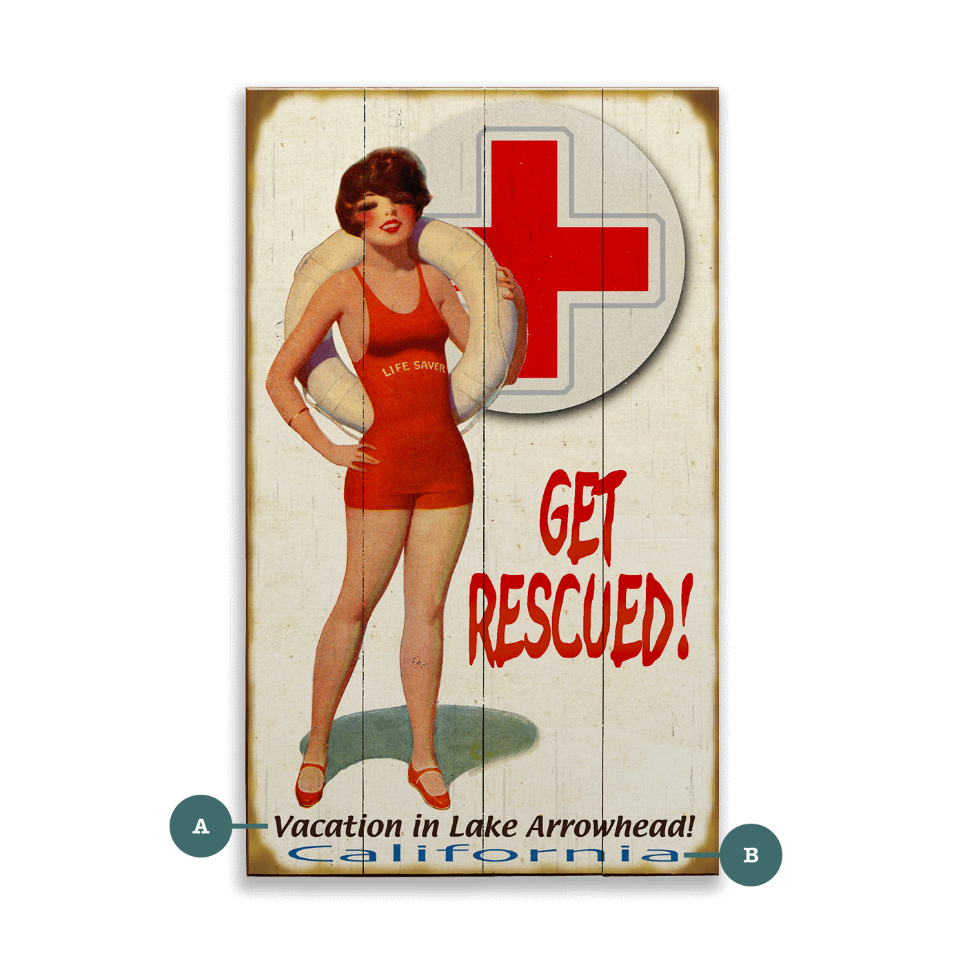 Get Rescued! Female Lifeguard - Wood & Metal Wall Art
