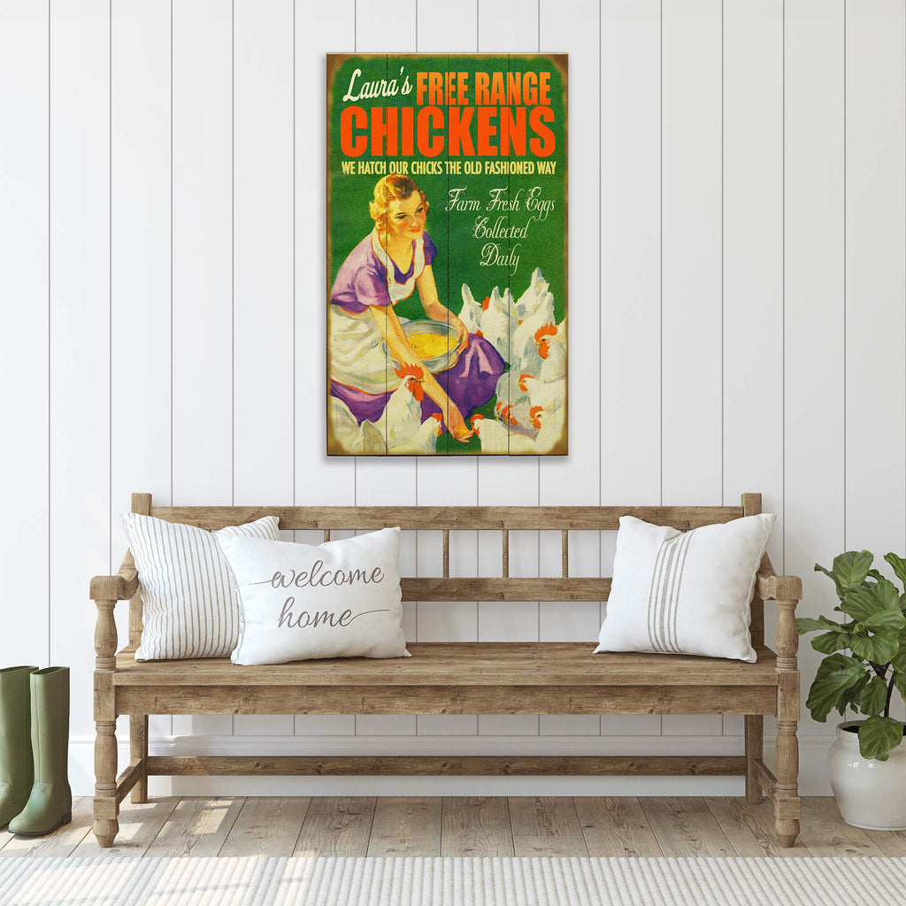 Free Range Chickens - Wood & Metal Wall Art