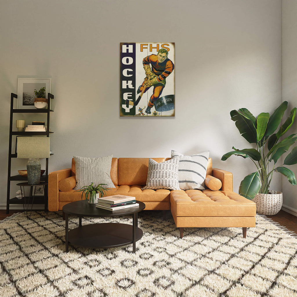 Slap Shot Hockey Player - Wood & Metal Wall Art