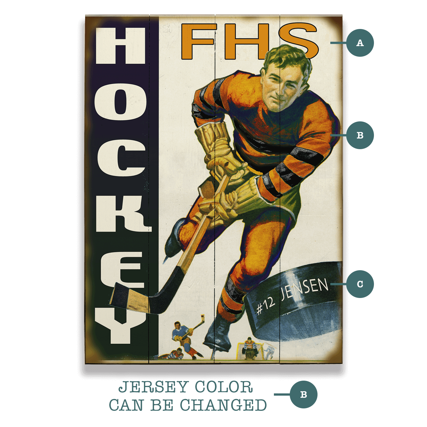 Slap Shot Hockey Player - Wood & Metal Wall Art
