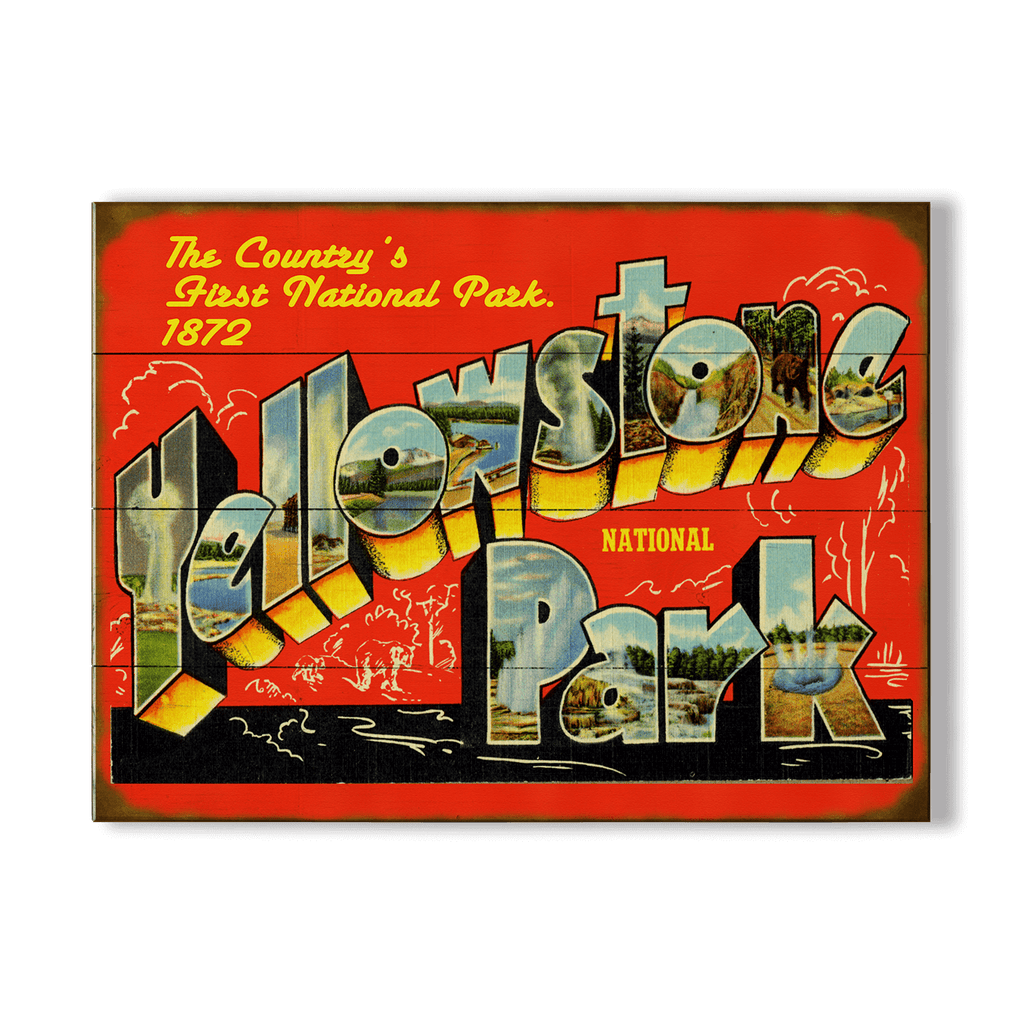 Yellowstone National Park Vintage Travel Sign - Wood & Metal Wall Art