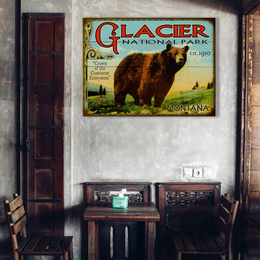 Glacier: Bear & Meadow Scene - Wood & Metal Wall Art