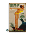 Surf Poster: Surf's Up - Wood & Metal Wall Art