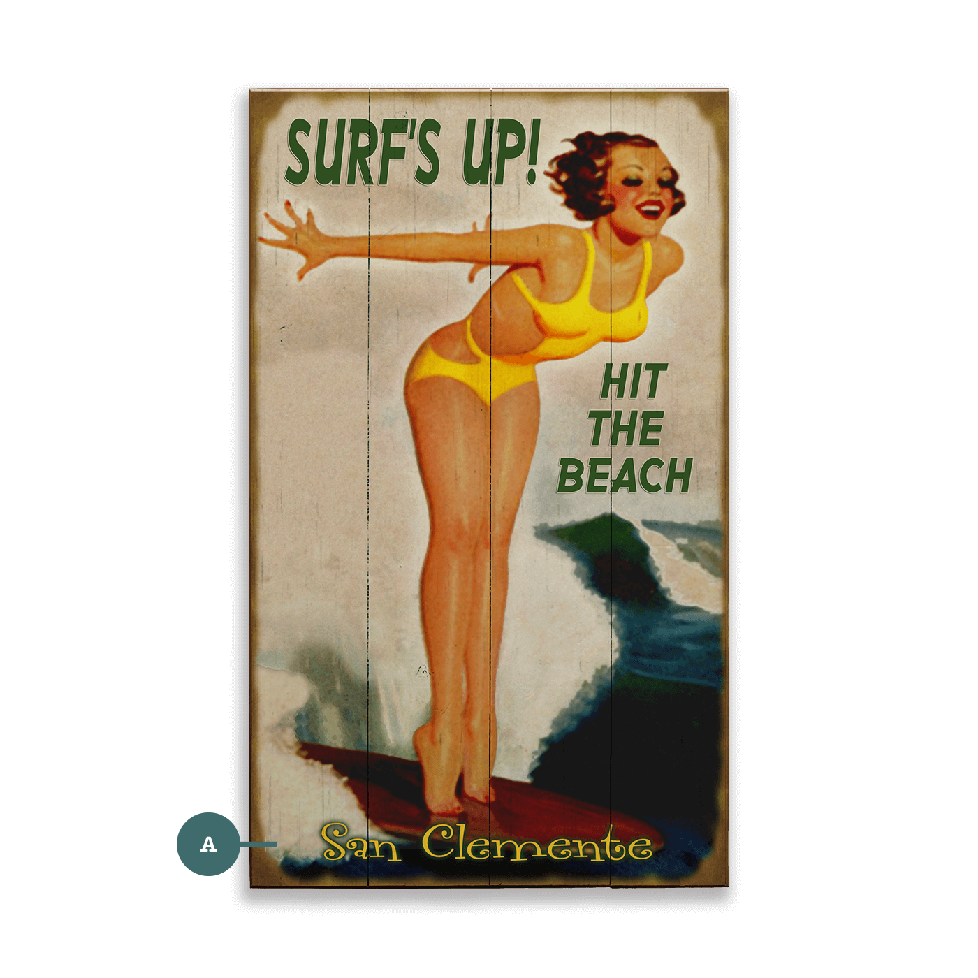 Surf Poster: Surf's Up - Wood & Metal Wall Art
