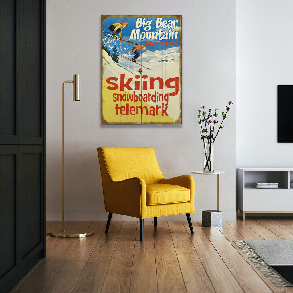 Skiing, Snowboarding, Telemark - Wood & Metal Wall Art