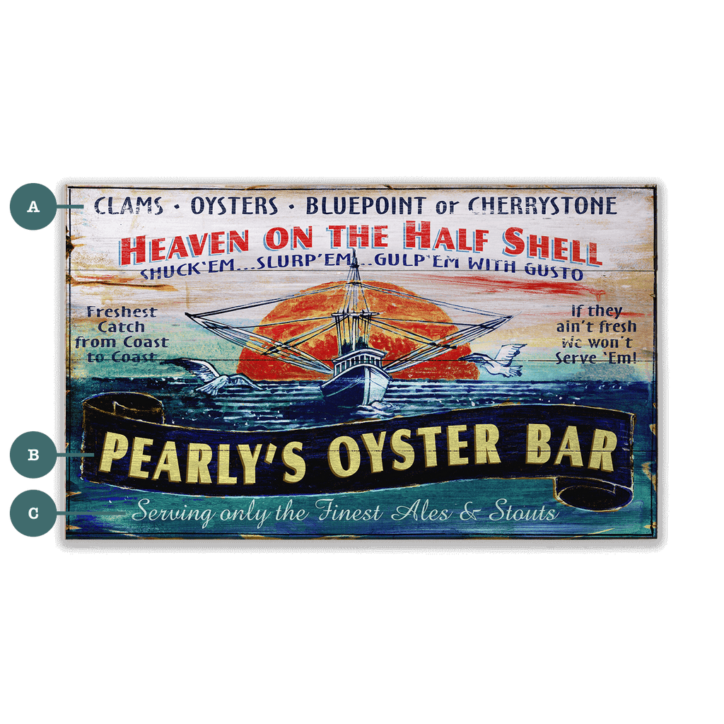 Pearly's Oyster Bar - Wood & Metal Wall Art