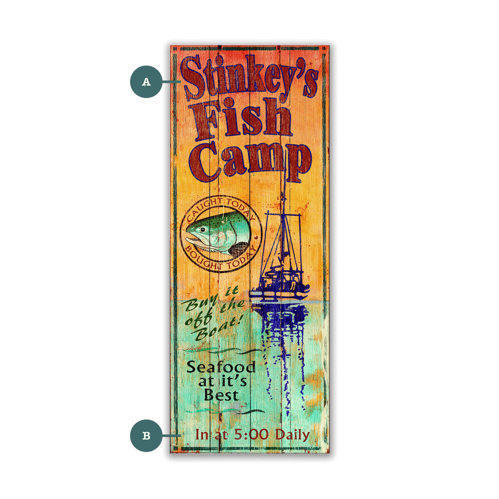 Stinky's Fish Camp - Wood and Metal Wall Art