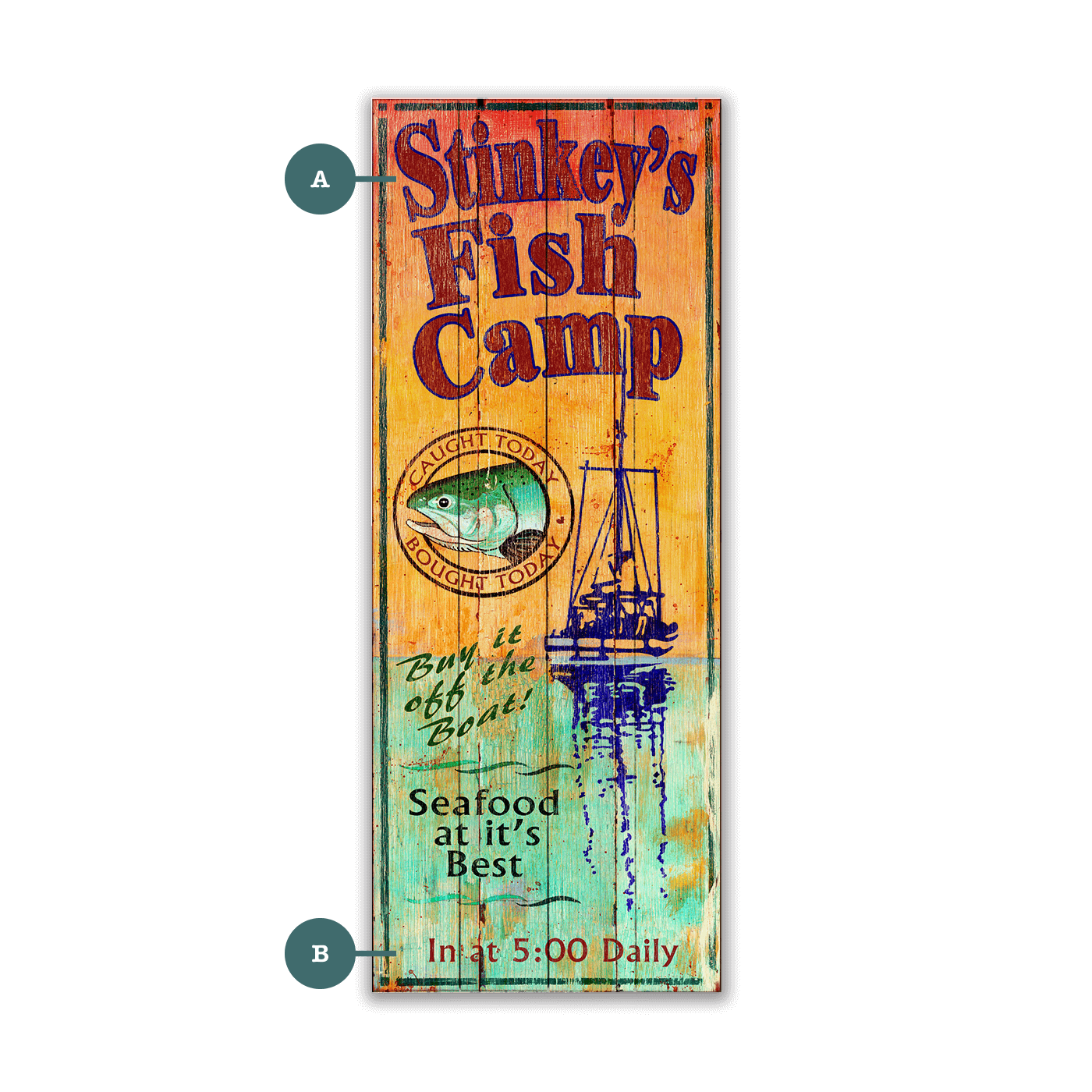 Stinky's Fish Camp - Wood and Metal Wall Art