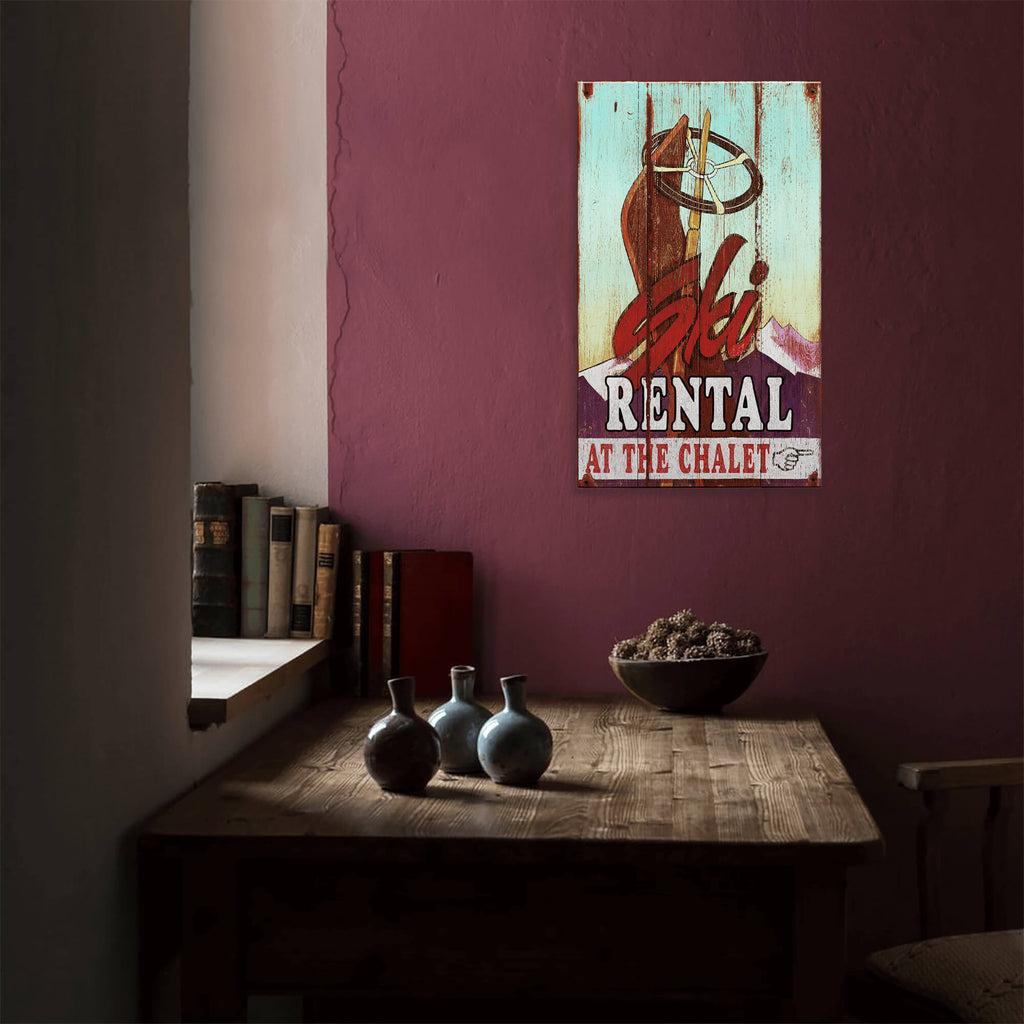 Ski Rental Sign - Wood & Metal Wall Art