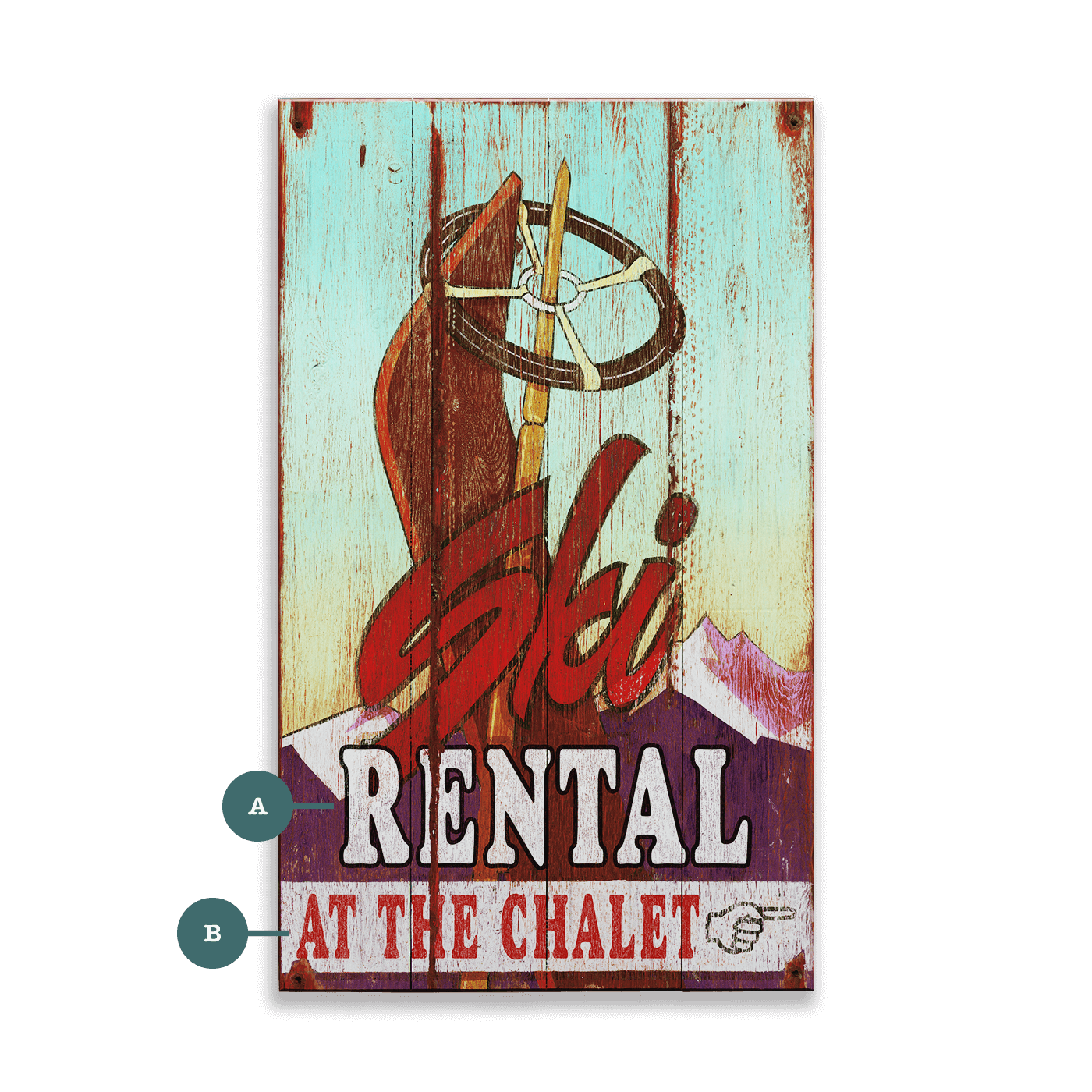 Ski Rental Sign - Wood & Metal Wall Art