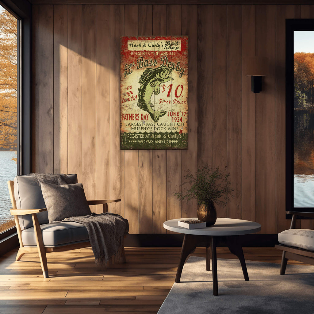 Cane Pole Bass Derby - Wood & Metal Wall Art