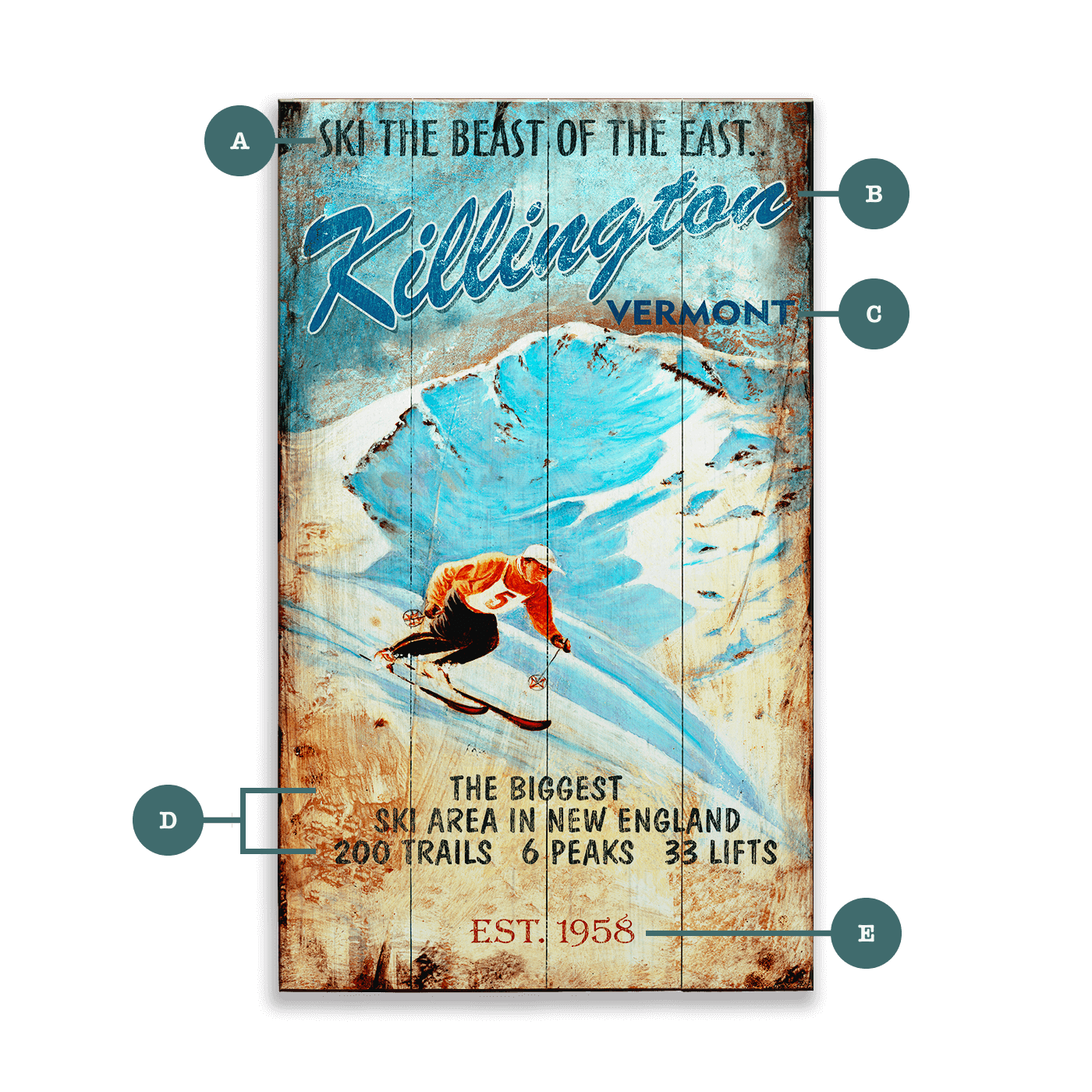 Ski the Beast of the East - Wood & Metal Wall Art