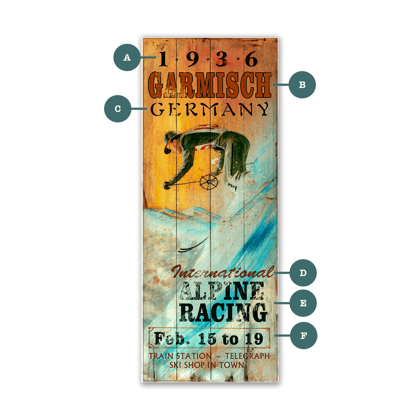 International Alpine Racing - Wood and Metal Wall Art