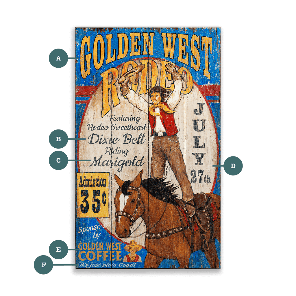 Golden West Rodeo - Wood & Metal Wall Art