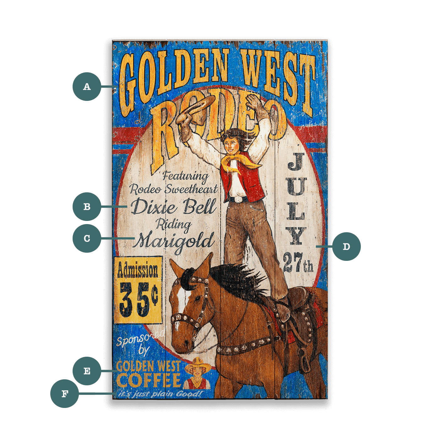 Golden West Rodeo - Wood & Metal Wall Art
