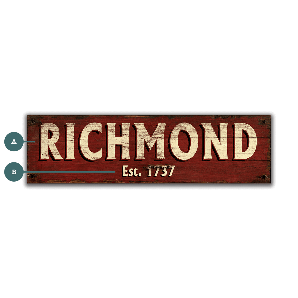 Old Town Charm Sign: Red - Wood & Metal Wall Art