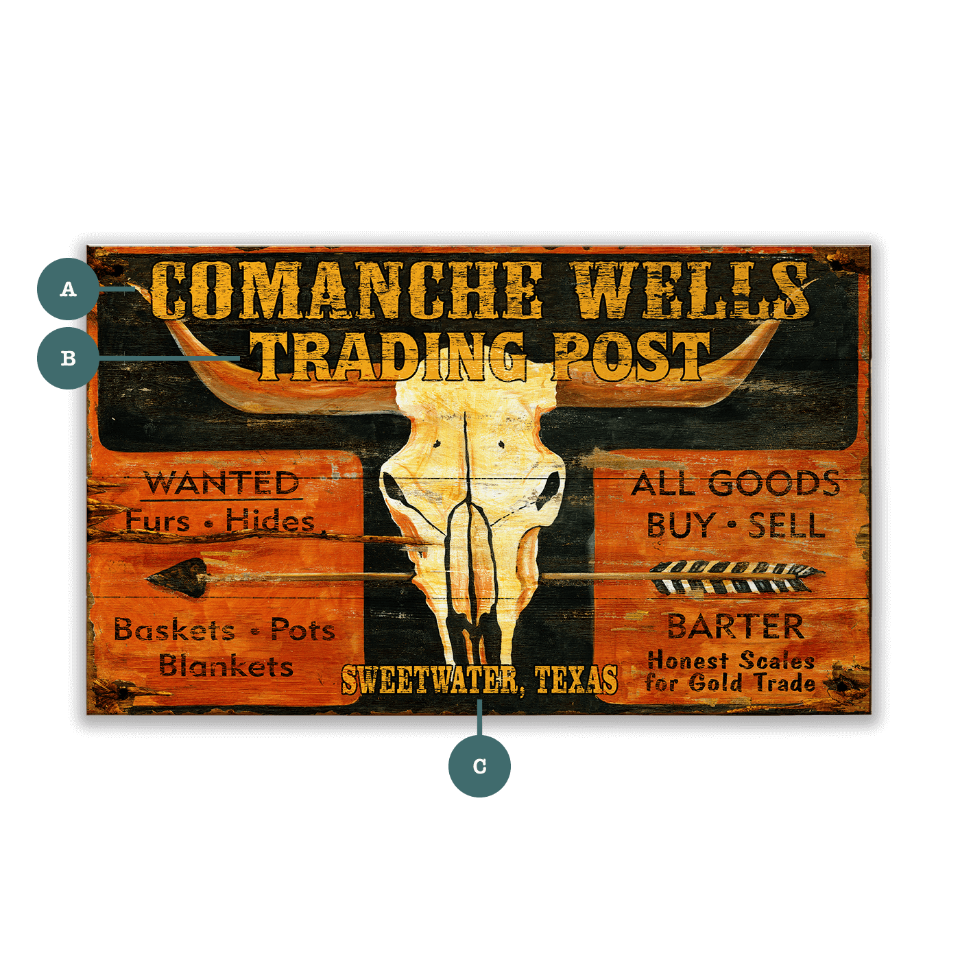 Comanche Wells Trading Post - Wood & Metal Wall Art