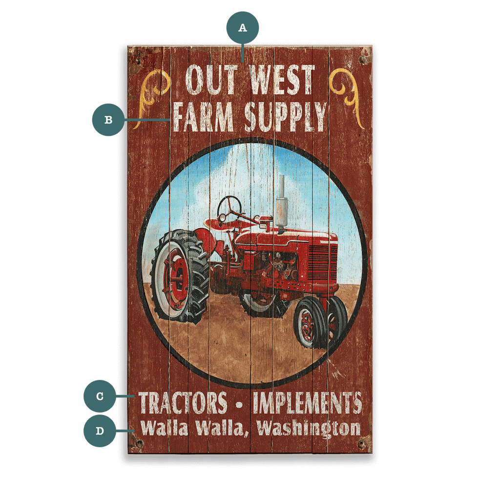 Farm Supply Tractors & Implements - Wood & Metal Wall Art
