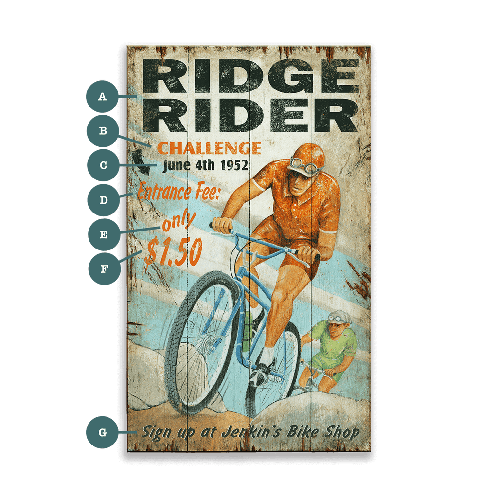 Ridge Rider Bike Challenge - Wood & Metal Wall Art