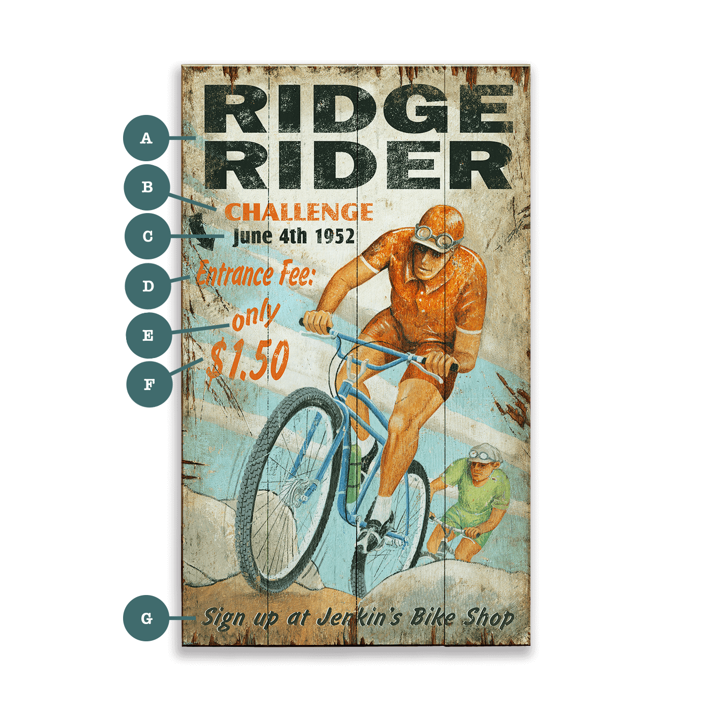 Ridge Rider Bike Challenge - Wood & Metal Wall Art