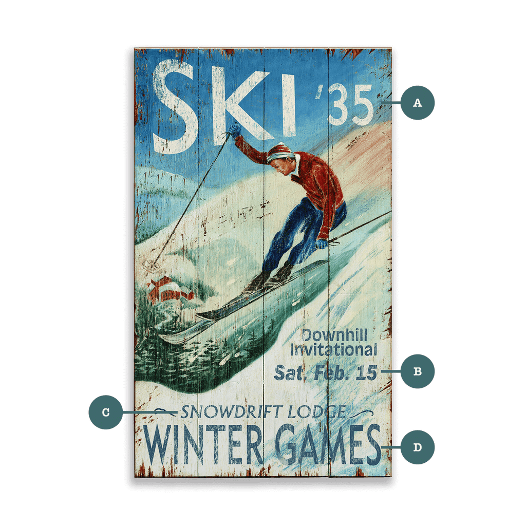 Ski Winter Games - Wood & Metal Wall Art