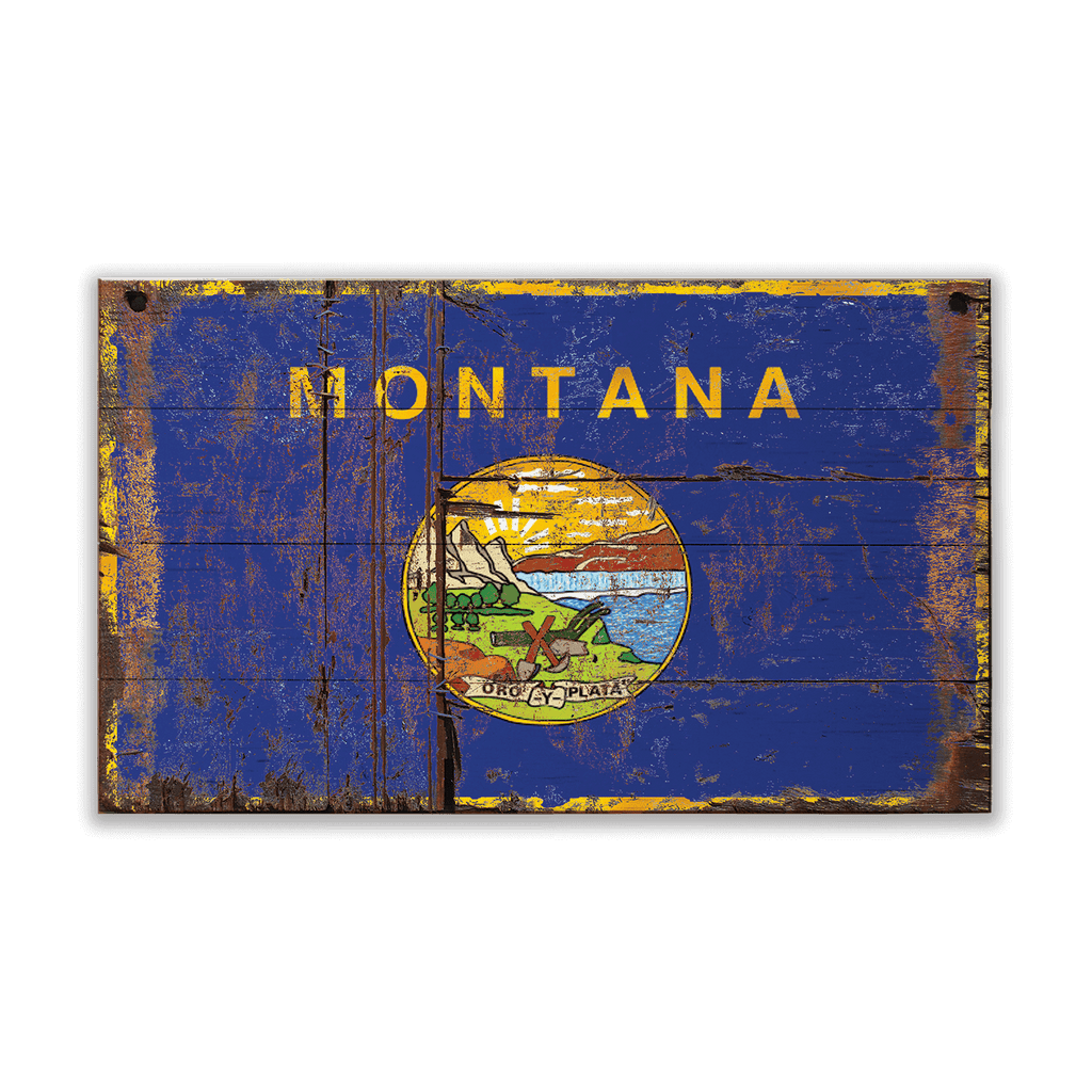 Heavily Weathered Montana Flag - Wood & Metal Wall Art