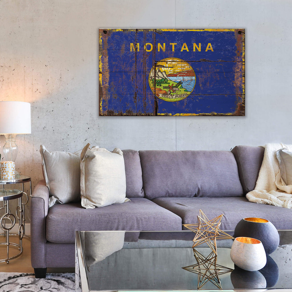 Heavily Weathered Montana Flag - Wood & Metal Wall Art