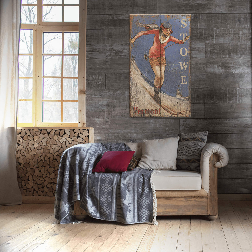 Vintage Ski Gal - Wood & Metal Wall Art