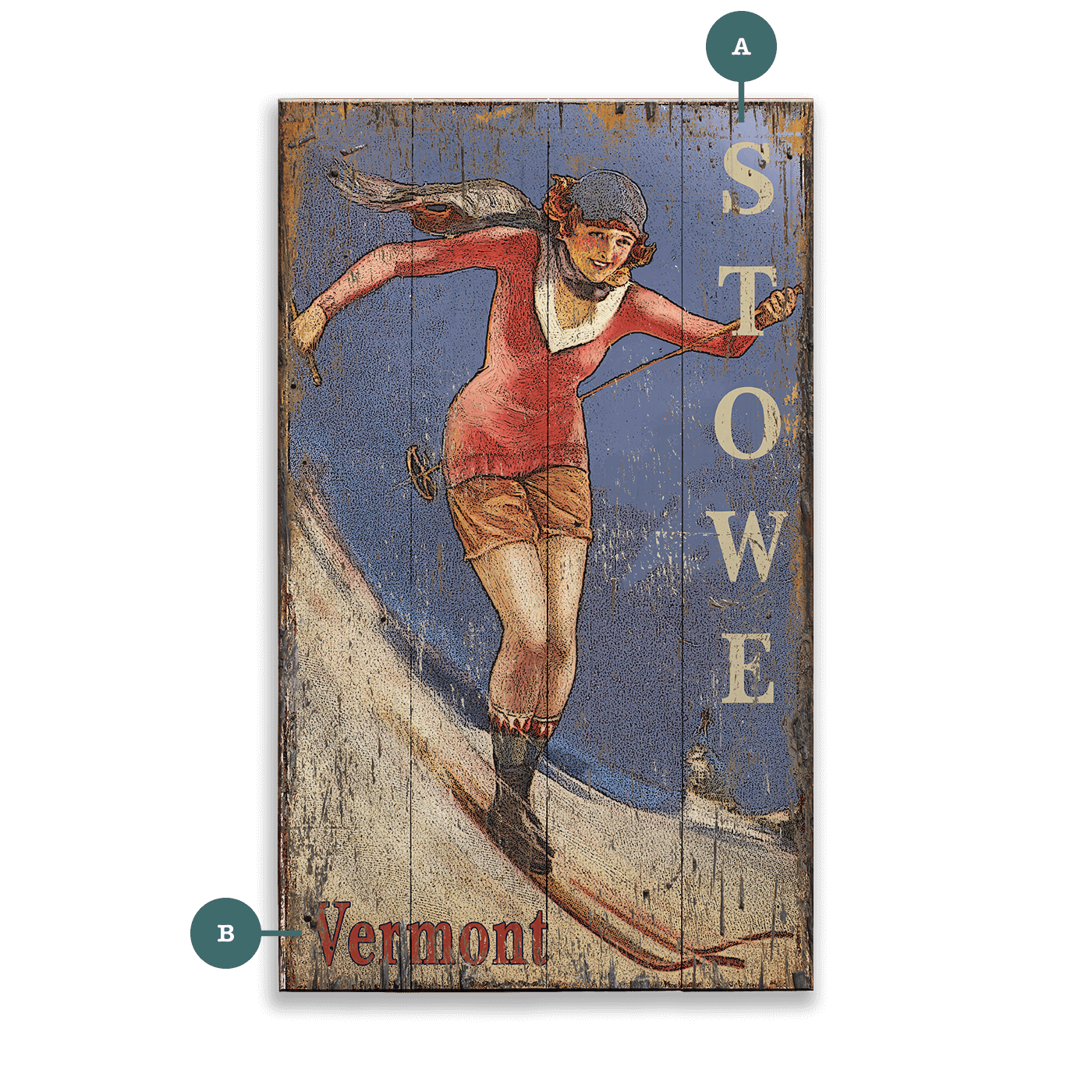 Vintage Ski Gal - Wood & Metal Wall Art