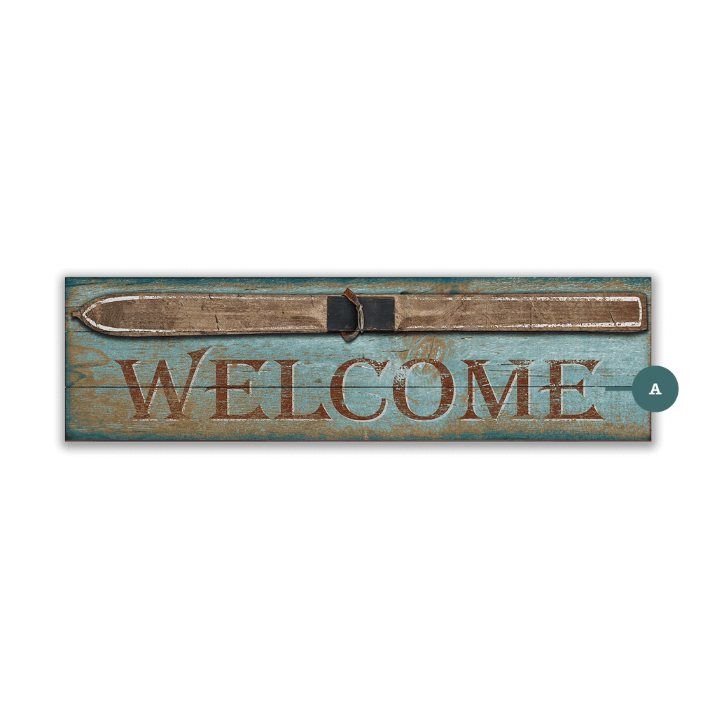 Rustic Ski Welcome - Wood & Metal Wall Art