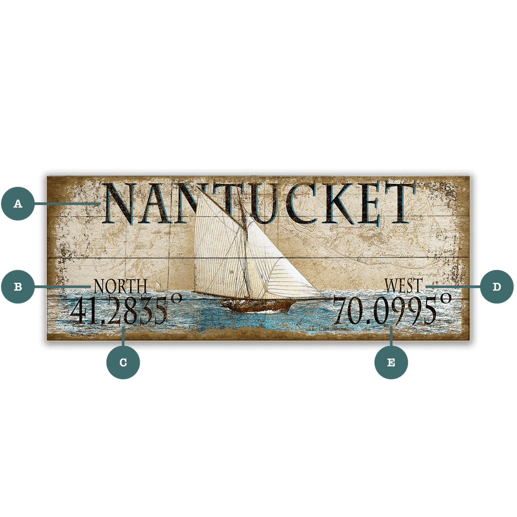 Vintage Sailboat Latitude - Wood & Metal Wall Art