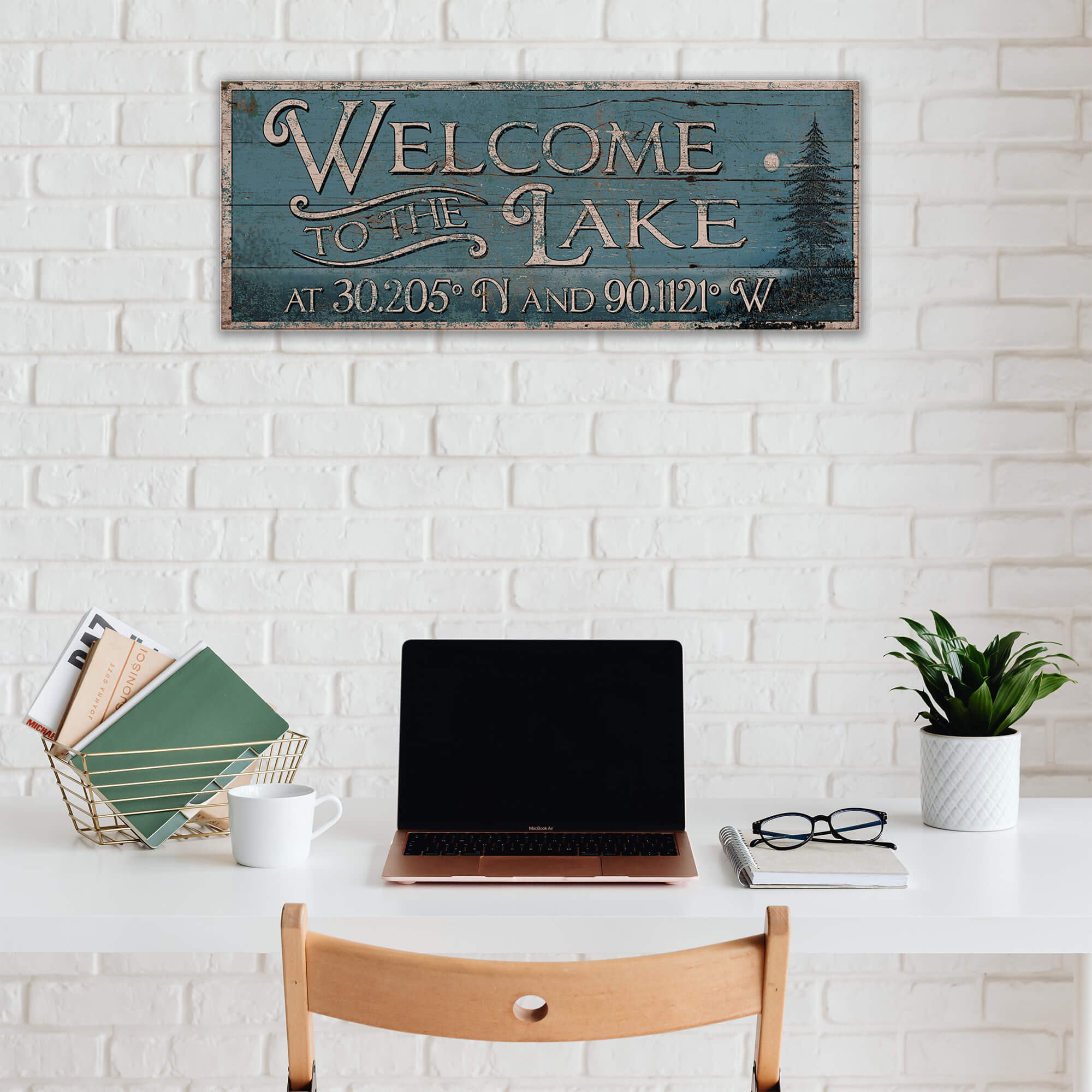 Welcome to Lake Coordinates Sign - Wood & Metal Wall Art