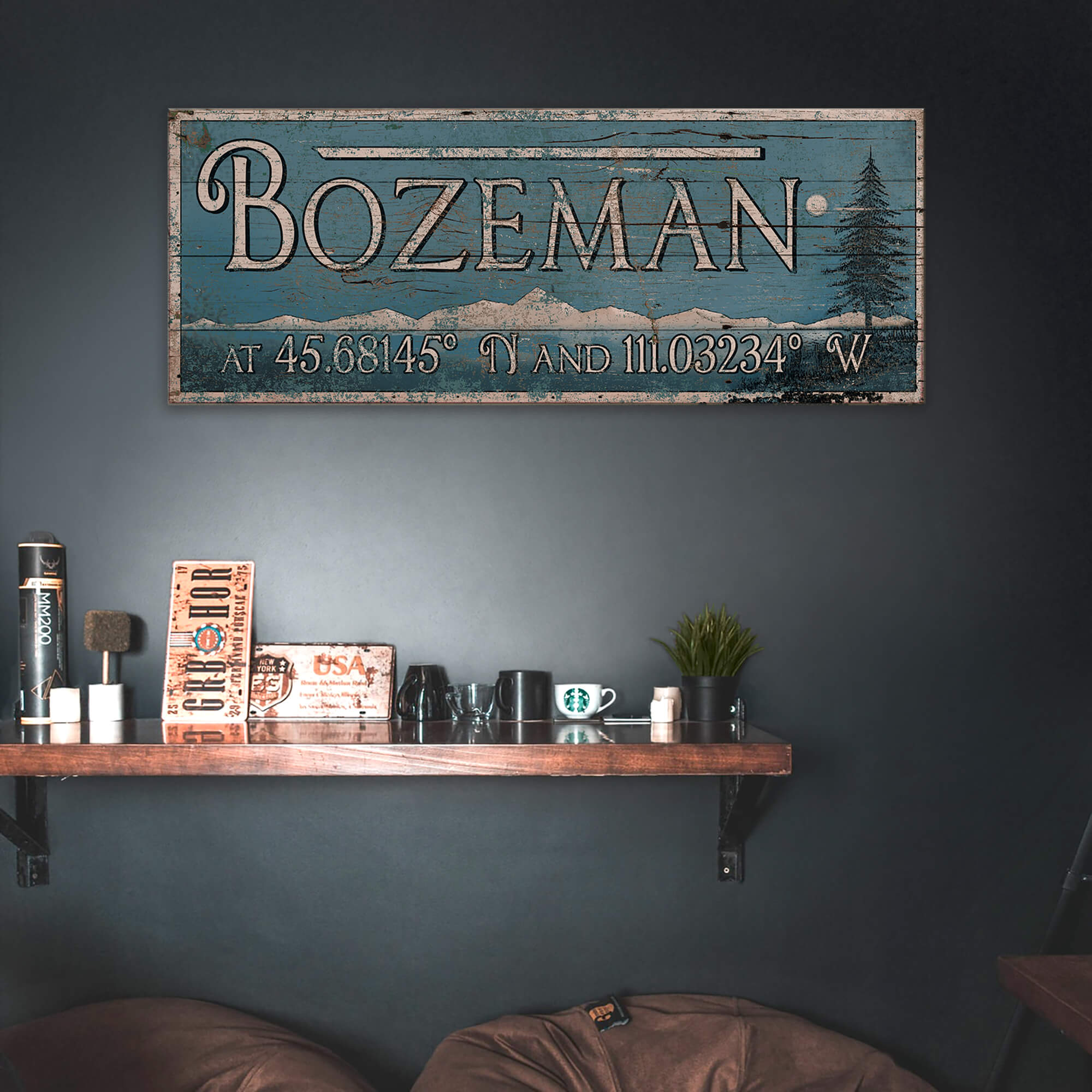 Moonlit Mountains Latitude - Wood & Metal Wall Art
