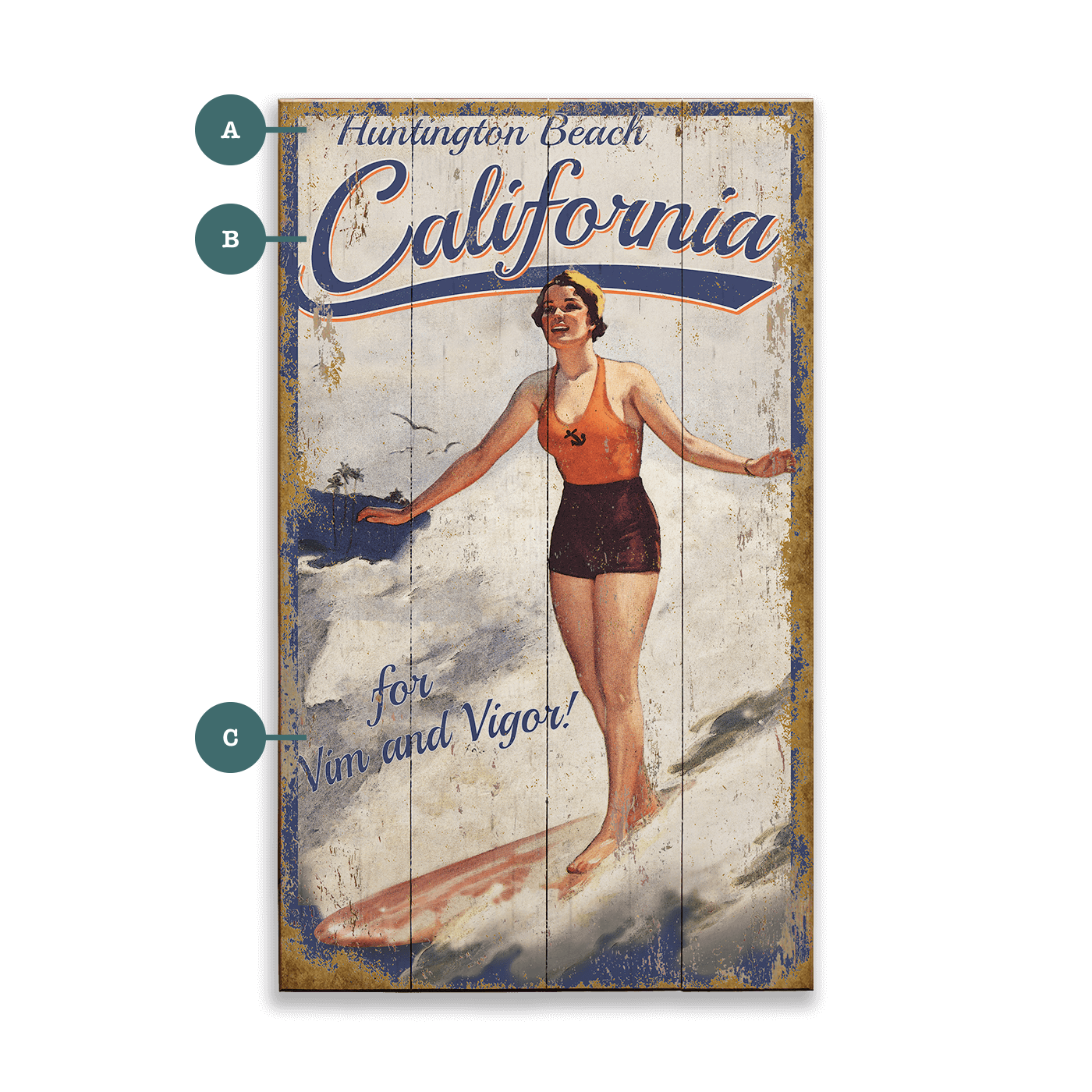 California Surfin - Wood & Metal Wall Art