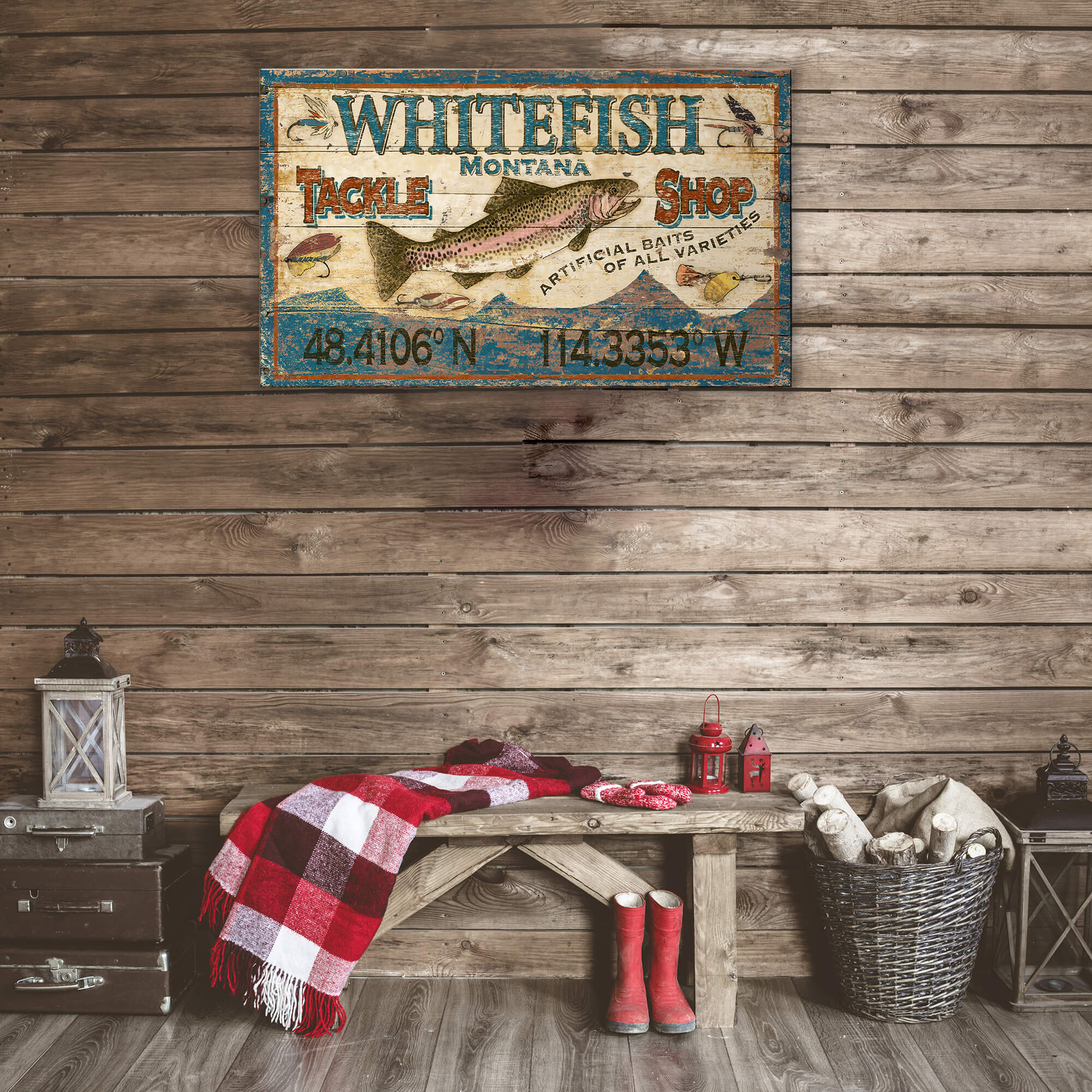 Trout Tackle Sign - Wood & Metal Wall Art